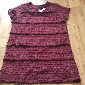 Anthropologie Wine Fringe shift dress